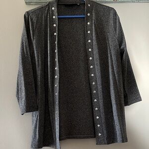 Rafaella Gray Open-Front Cardigan with Button Accents
